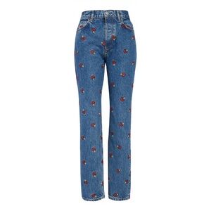 Reformation Straight Leg Mushroom Embroidered Jeans